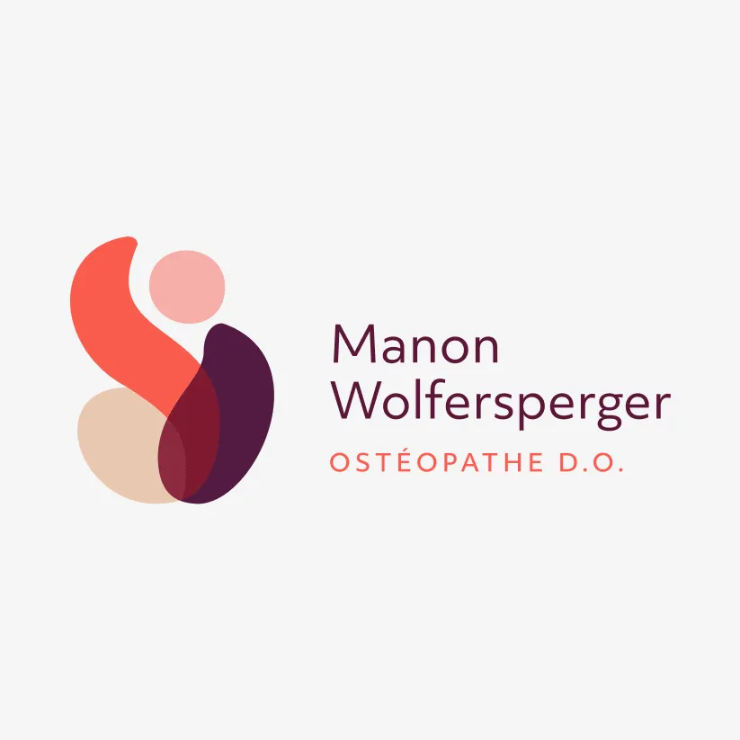 Logo principal avec symbole coloré et typographie violette sur fond blanc.